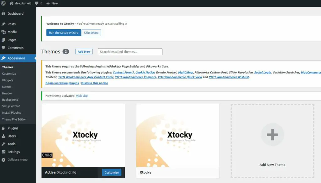 Xtocky v2.5 - Activate theme & install plugin